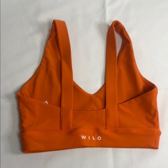Vibrant Orange Seamless Sports Bra with Ruched Front - Picture 2 of 4